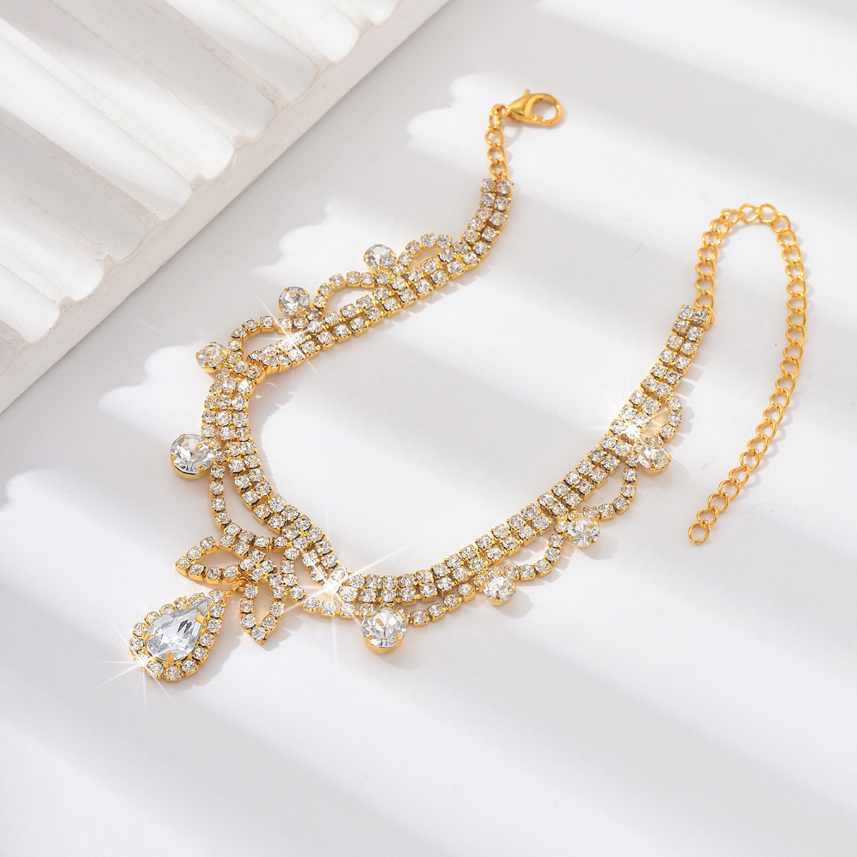 Europa y los Estados Unidos de la nueva tendencia transfronteriza gota de agua pulsera de diamante pulsera de tobillo Europa y los Estados Unidos de diamante sexy completo accesorios de pie de playa brillante universal