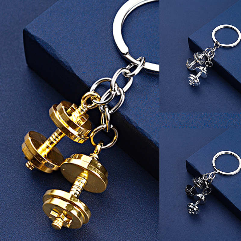 Mini dumbbell keychain metal double dumbbell men's key pendant gym promotional small gifts wholesale