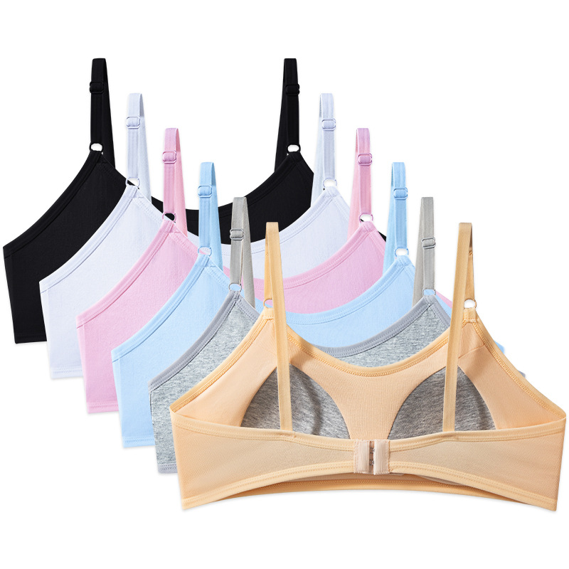 Cross-border training bras for girls aged 8-14, cotton underwear for young girls, adjustable straps with back clasp, girls' tube tops