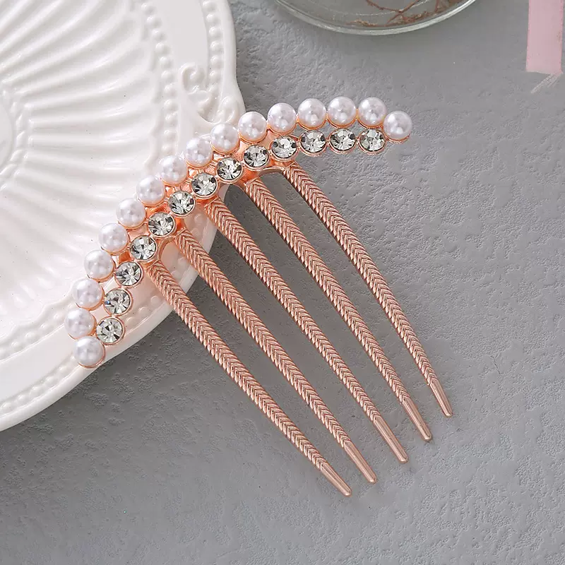 韩版气质简约水钻发梳发饰后脑勺盘发器五齿插梳合金发梳头饰品女