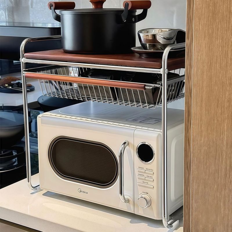 特大電子レンジ収納ラック多層バスケット家庭用キッチン収納ラックデスクトップ収納ラック金属|undefined