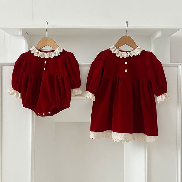 Autumn red dress girl's