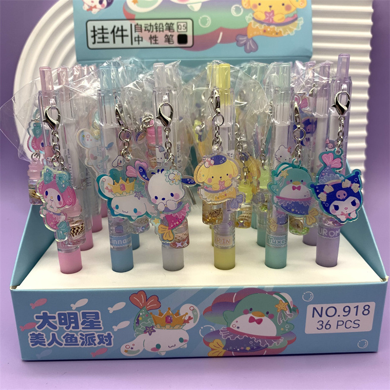 thumbnail image 2 of Bolígrafo de gel con colgante de botella de deriva de sirena Sanrio, bolígrafo de clic con colgante láser para perro de orejas grandes Kuromi, perro Pacha, 2 of 5