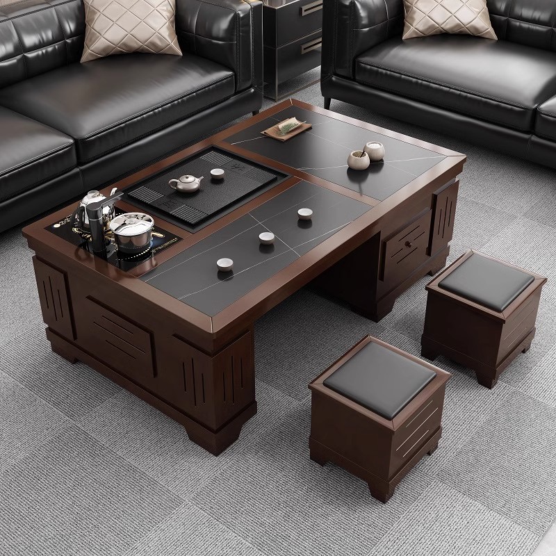 Rock Board Kung Fu Coffee Table with Boasting Water Functional Tea Table and Chair Tea Set Integrated suit Modern Home Office Tea Table