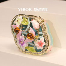 金属椭圆镂空镶钻花朵首饰盒饰品收纳盒珐琅彩摆件花卉手工艺品