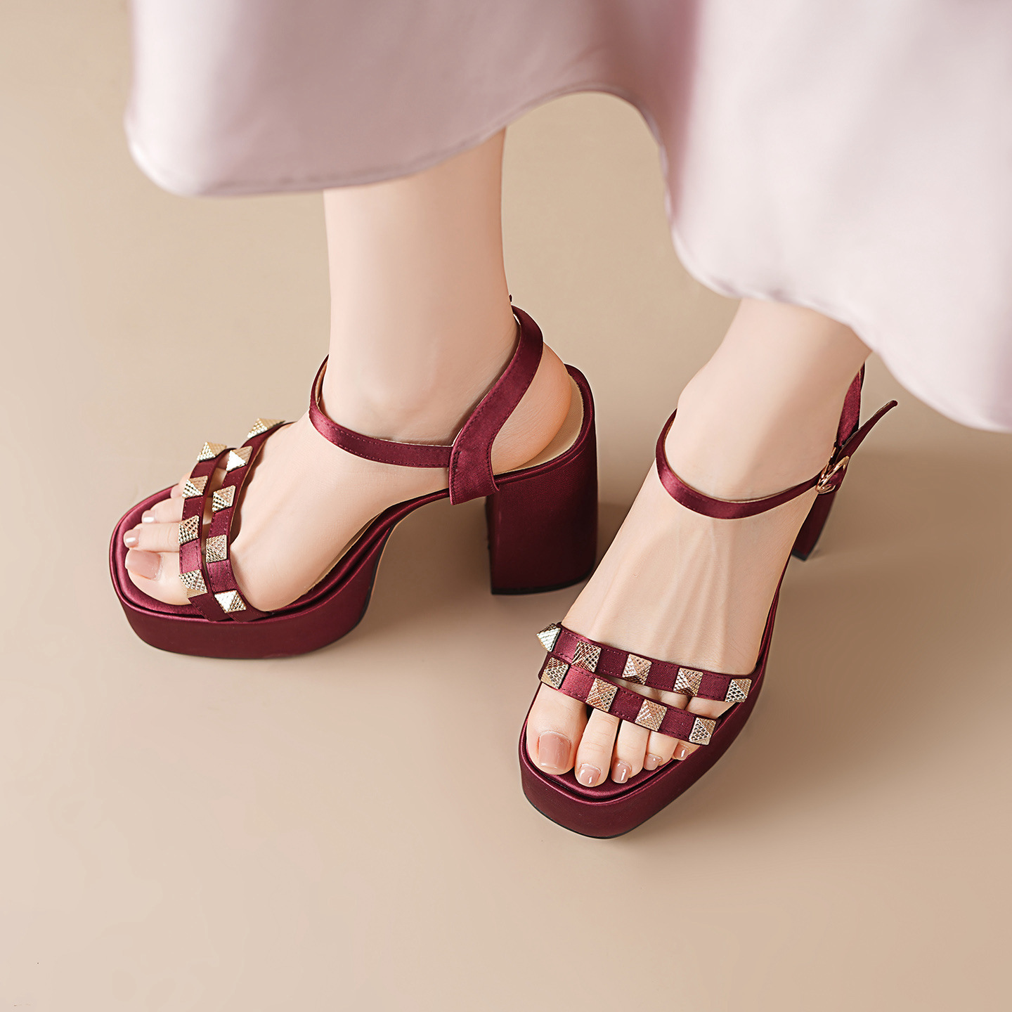 Sandal cao gót nữ hở mũi quai ngang khóa gót 12 cm đế dày — đen chi tiết 13