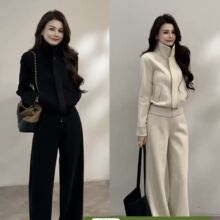 现货春秋穿搭一整套女高级感新款立领开衫卫衣+阔腿裤两件套#927