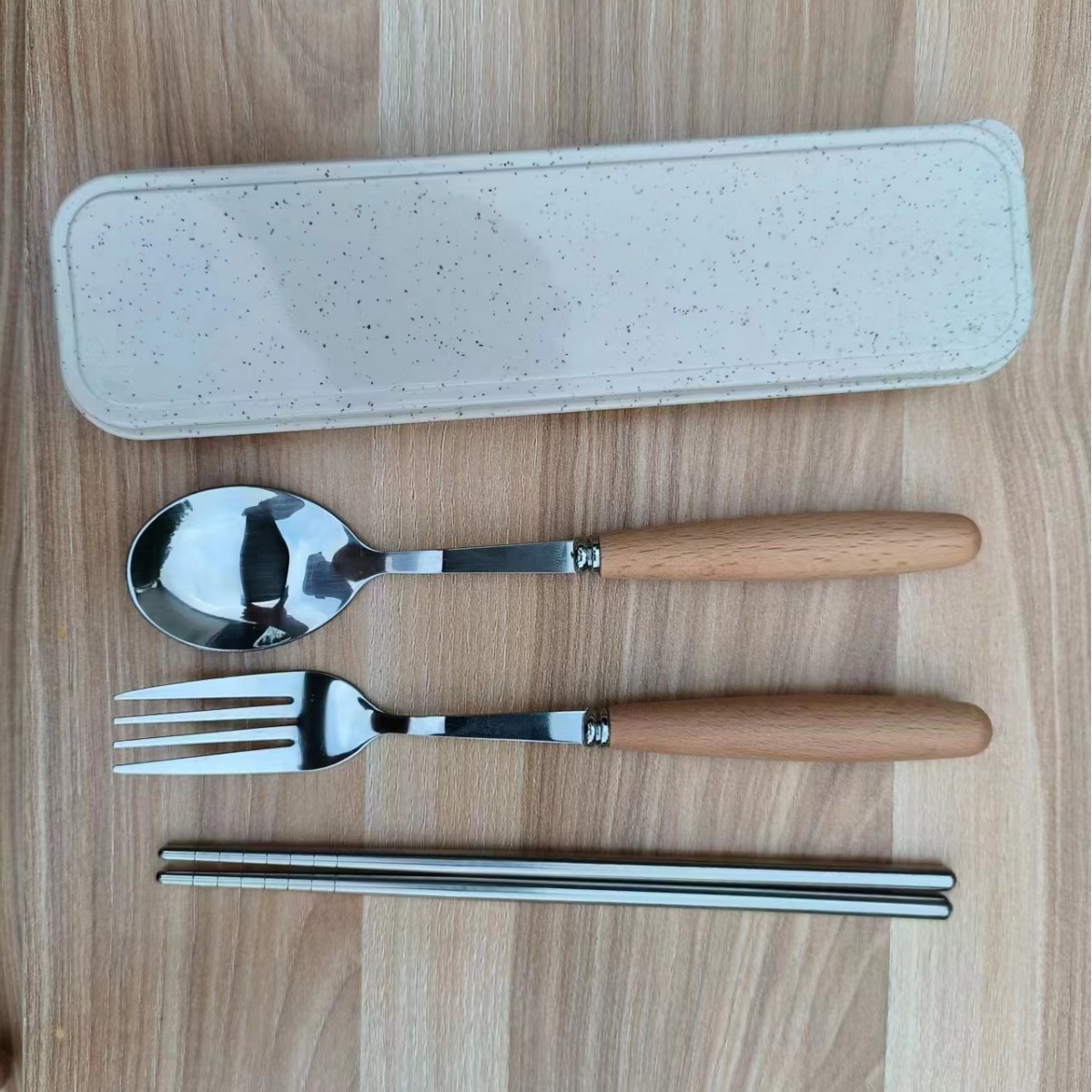 나무 손잡이 쌀 상자 둥근 숟가락 포크 라이트 젓가락