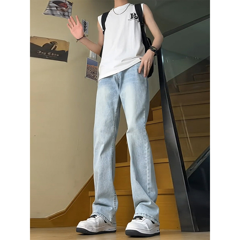 2025 New Men's Summer Thin Jeans American Vibe Style Elastic Slim Fit Straight-Leg Flared Pants