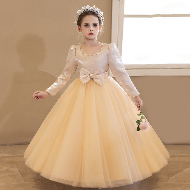 Girls' Princess Dresses for Wedding Flower Girl Birthday Autumn Winter Emcee Piano Performance - Little Girls' Costume Outfits_voghion.com