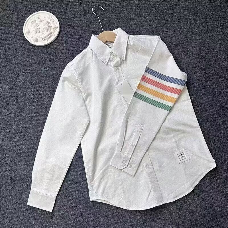 2026 New Model Tb Classic Style Red, White, and Blue Striped Fabric Slim-Fit Casual Oxford Shirt
