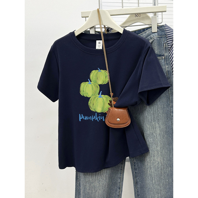 Pure Cotton Versatile Round Neck Stylish Printed 2026 Summer New Loose Short-Sleeve T-Shirt for Women Plus Size Trendy Top Pure Cotton Versatile Round Neck Stylish Printed 2026 Summer New Loose Short-Sleeve T-Shirt for Women Plus Size Trendy Top