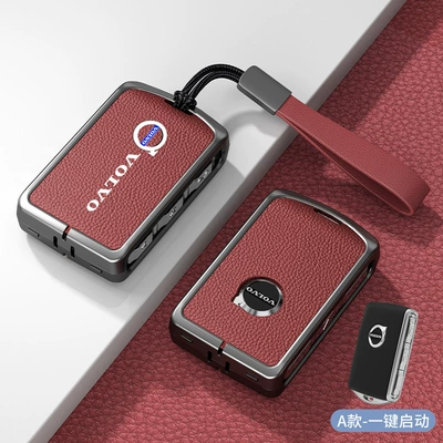xc60/xc40/s60/s90/xc90/v60/v90 protective case | Car key bag - standard-type-a-one-click-start-volcanic-red-zinc-alloy-shell-hand-strap