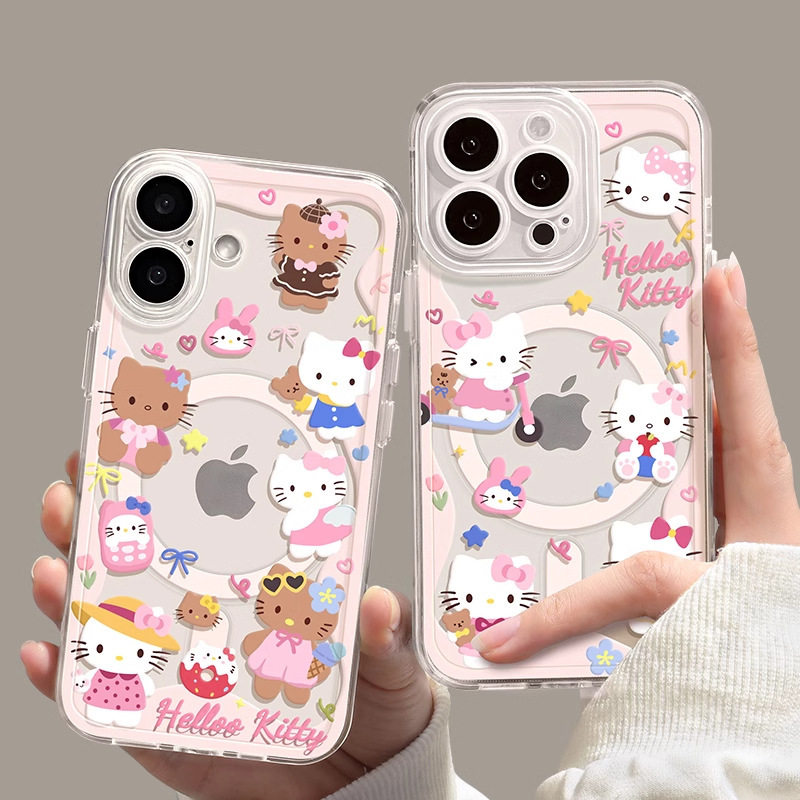 Kitty Cat Is Suitable for Apple 17Promax Magnetic Phone Case Iphone15 Transparent Soft Case 14 Female 13 Set