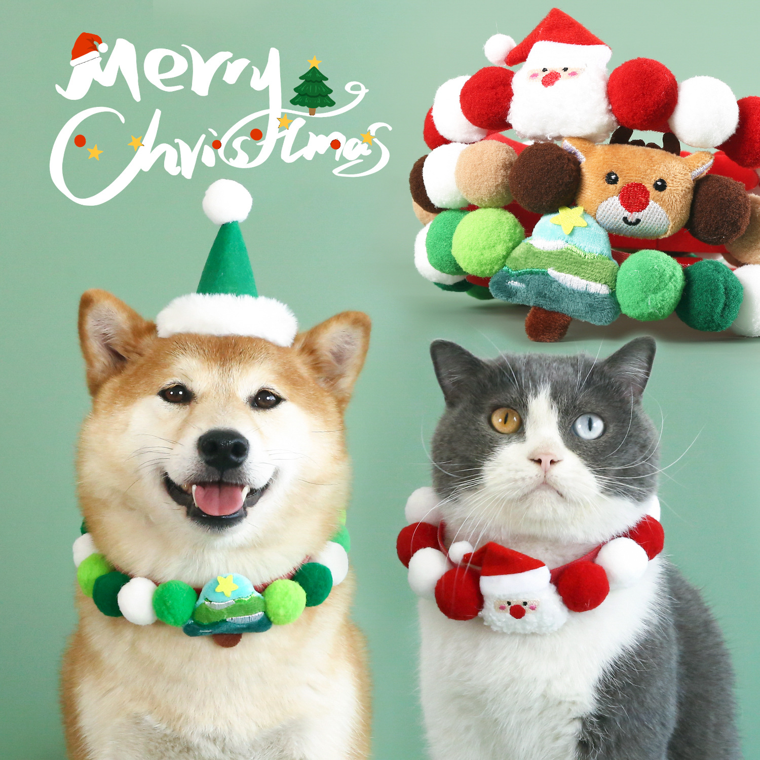 Mascotas árbol de Navidad viejos alces accesorios de peluche de dibujos animados collar de pelota gatos perros grandes accesorios de bibón