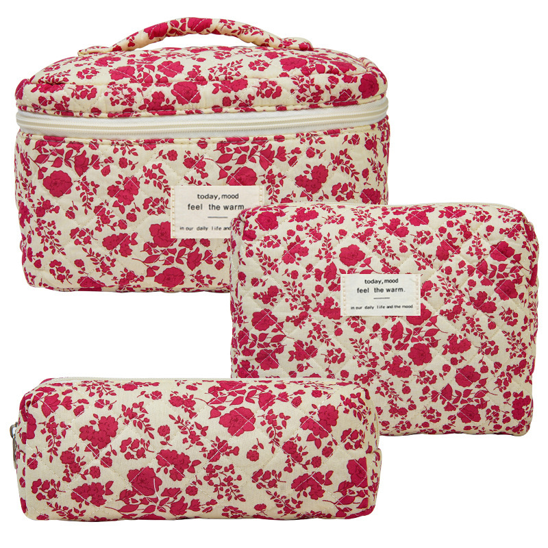 Bolsos de maquillaje portátiles de gran capacidad, pequeñas flores trituradas, acolchados portátiles, algodón, flores encantadoras, estudiantes viajeros