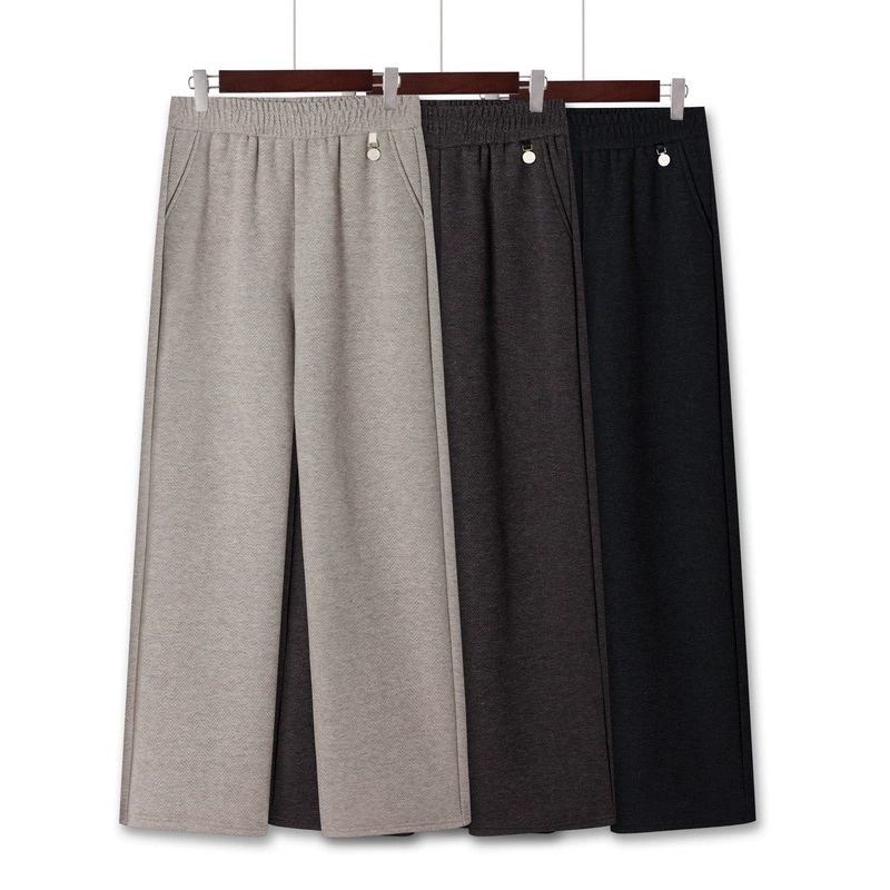 Женские брюки с высокой талией 2025 года для женщин среднего и старшего возраста, с эластичным поясом, повседневные, теплые, на осень и зиму, на флисовой подкладке, утолщенные, для ношения на улице, для мам.