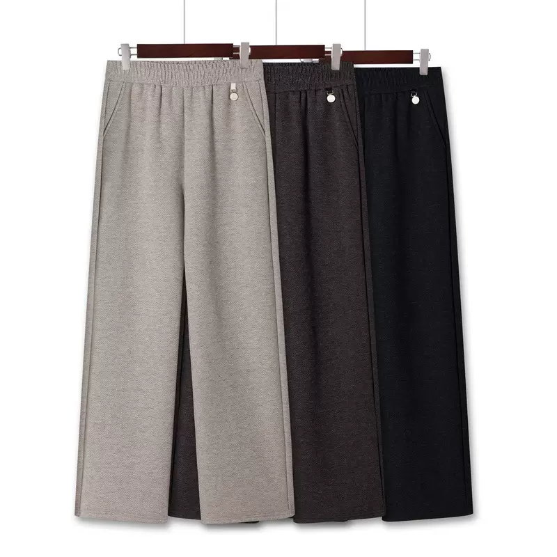 2025年高腰女裤中老年松紧腰休闲保暖裤子秋冬加绒加厚外穿妈妈
