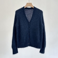 实拍图 量大私聊 马海毛混纺开衫早秋V领拉毛针织衫时尚气质