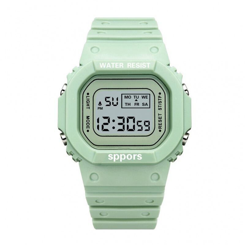 Factory in stock wholesale small square Matcha green electronic watch male and female students luminous waterproof sports electronic watch foreign trade