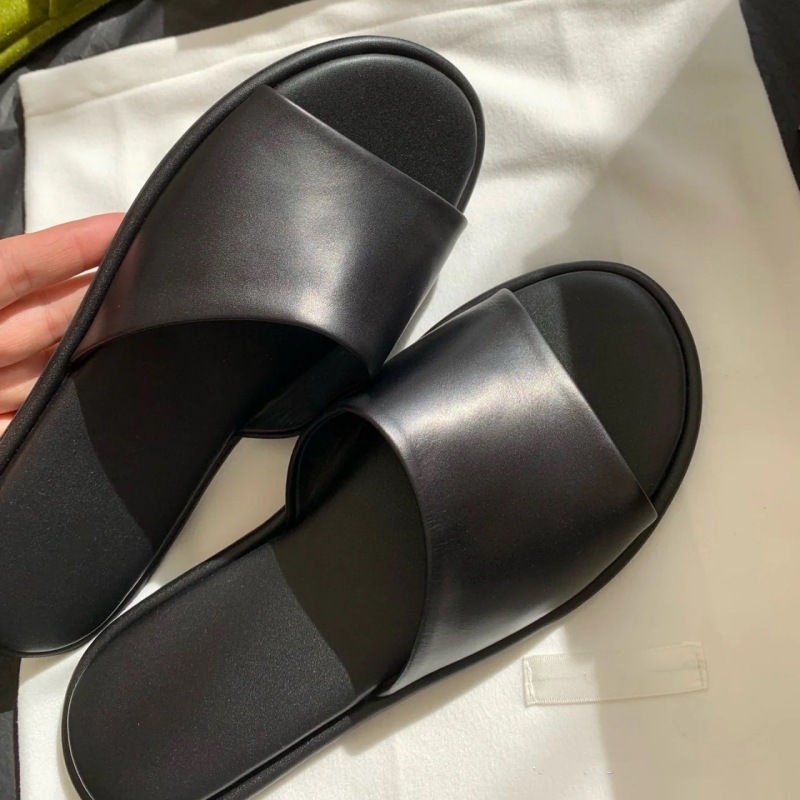 Minimalistische Flache Damen-slipper Aus Leder Und Samt_voghion.com