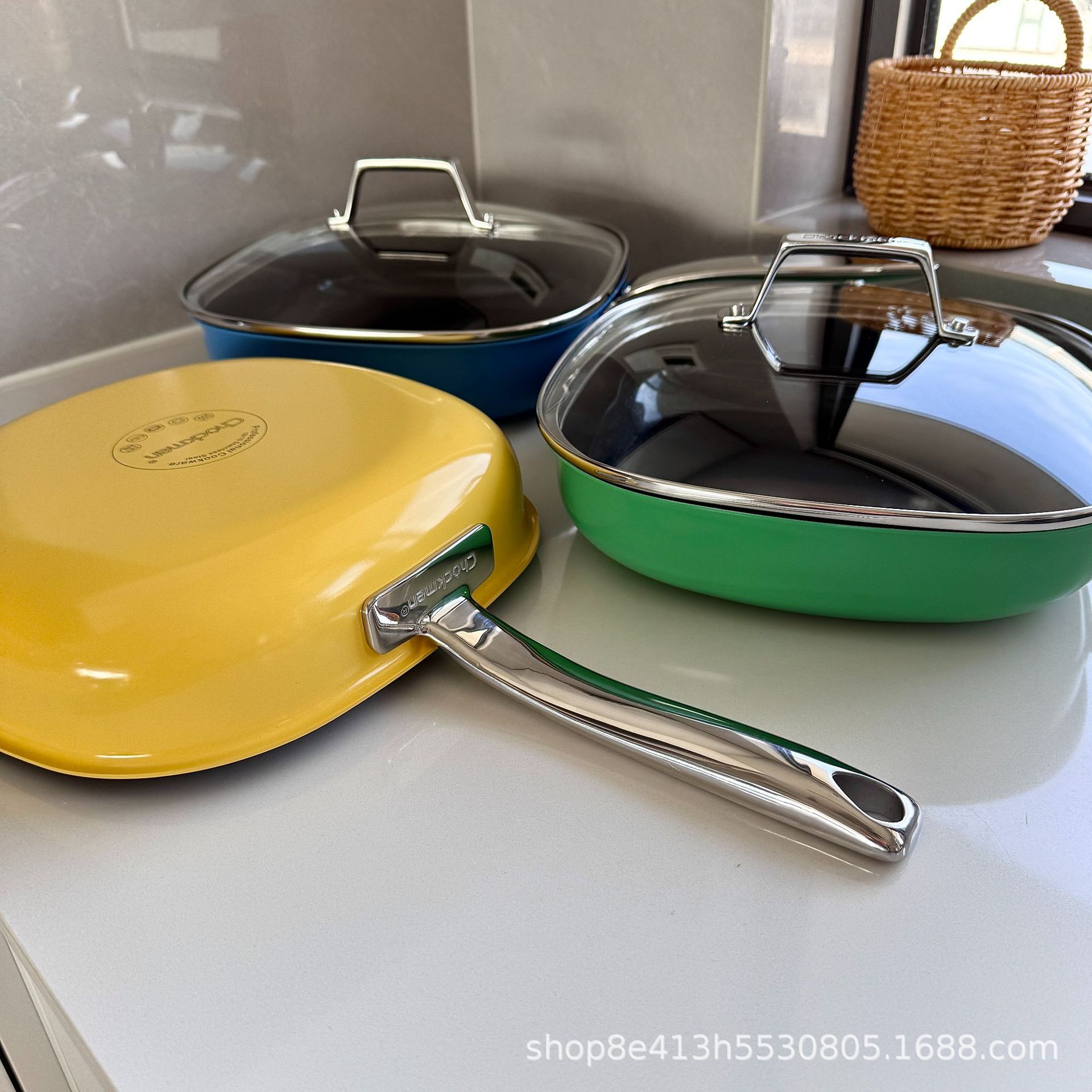 Zhuo Deming 18 / 10 acero inoxidable color sartén cuadrada antiadherente 24.5cm sartén casera con cubierta