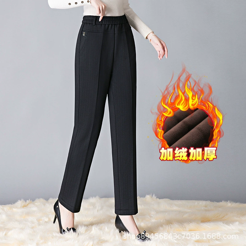 Кашемировые шелковые теплые прямые брюки для матерей среднего и пожилого возраста, очень большая утолщенная верхняя одежда, зимние хлопковые брюки для похудения с высокой талией