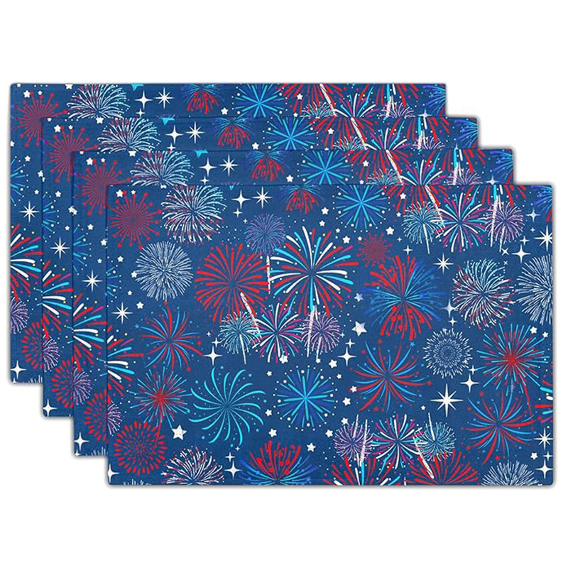 Transfronterizos lino almohadilla de mesa Aliexpress TEMU Amazon almohadilla de mesa cuadrada búfalo rojo almohadilla de Navidad Día de la Independencia