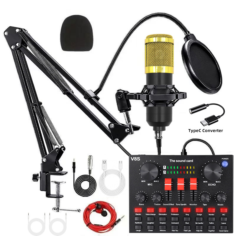 bm800 dorado + v8s tri-pusher + conjunto de conversión typec + auriculares