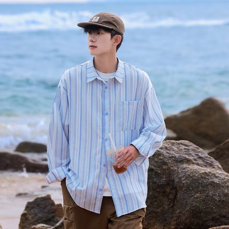 Japanese retro design autumn shirt for leisure