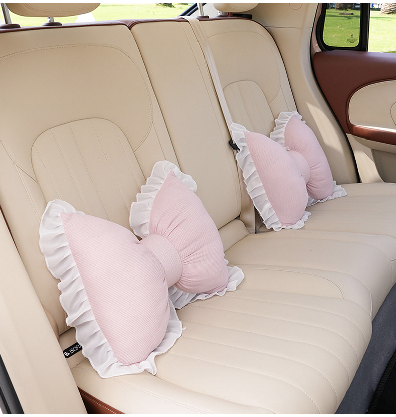 Lace edge butterfly car headrest waist support four seasons universal creative car pillow comfortable breathable car neck pillow
