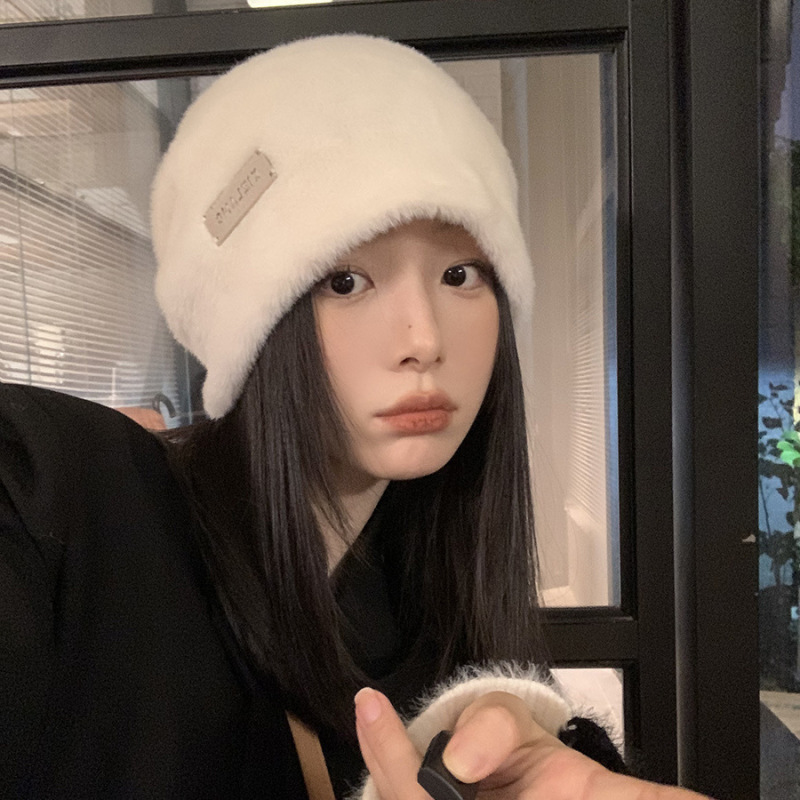 堆堆帽子女新款保暖白色毛绒渔夫帽适合大脸冷帽水桶帽大脸显小|undefined