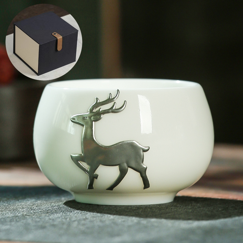 흰 도자기 사슴 평화 선물 상자