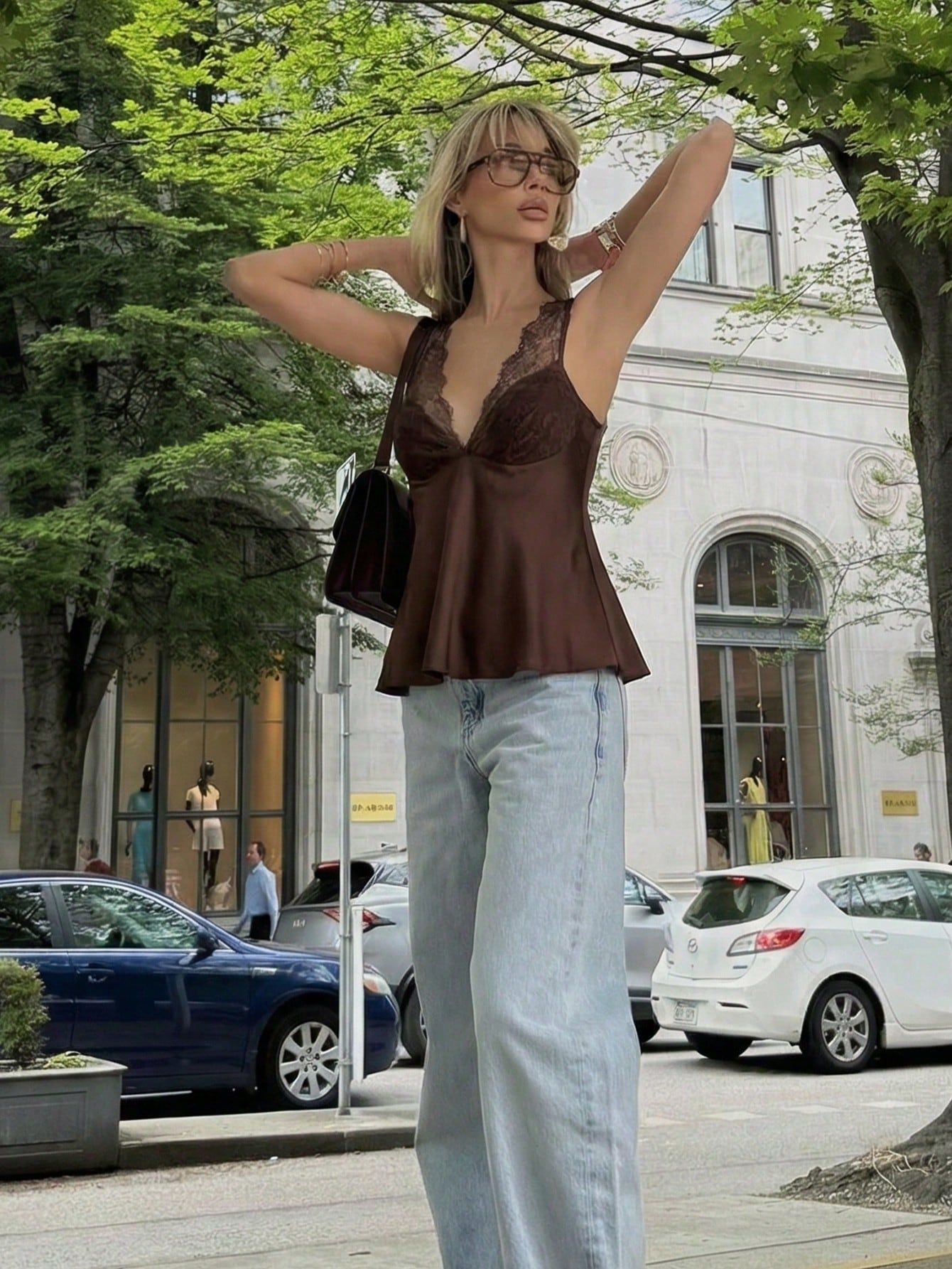 Women's Lace Satin Sleeveless Vest Top American Style Fashionable Autumn Winter Clothing Regular Fit Tank Camis_ecoleips.com