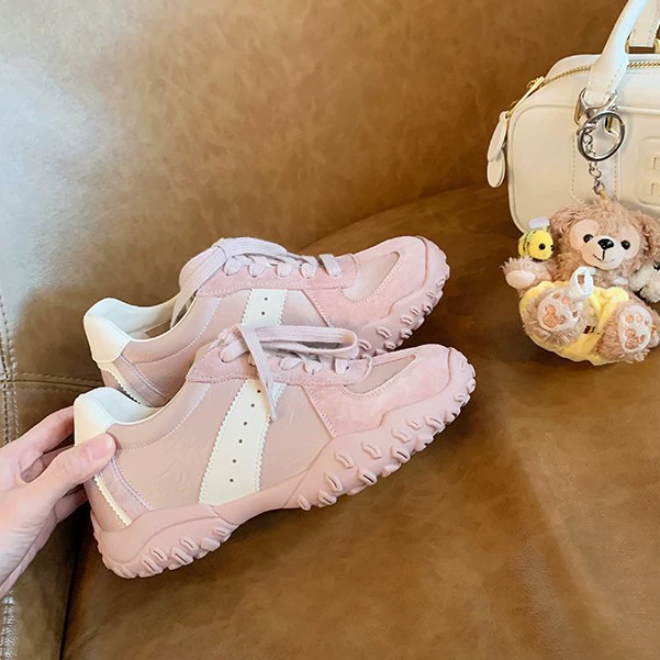 7см повышенная кожаная версия Casual sneakers для Грейп Мама, комфортная мягкая подошва, шнуровка, круглого носа, ретро кроссовки мораль