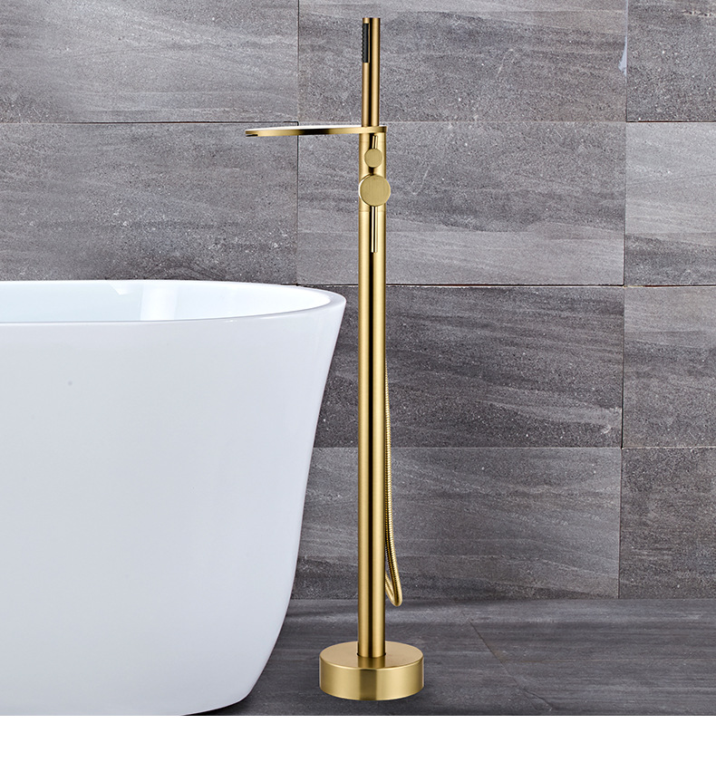 The factory supplies water-plated grey floor-standing waterfall bathtub faucets with high-flow cold and hot dual-control shower heads undefined