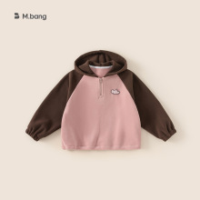 宥宝童装女童外套冬季新款儿童加厚保暖连帽衫拼色插肩袖小童卫衣