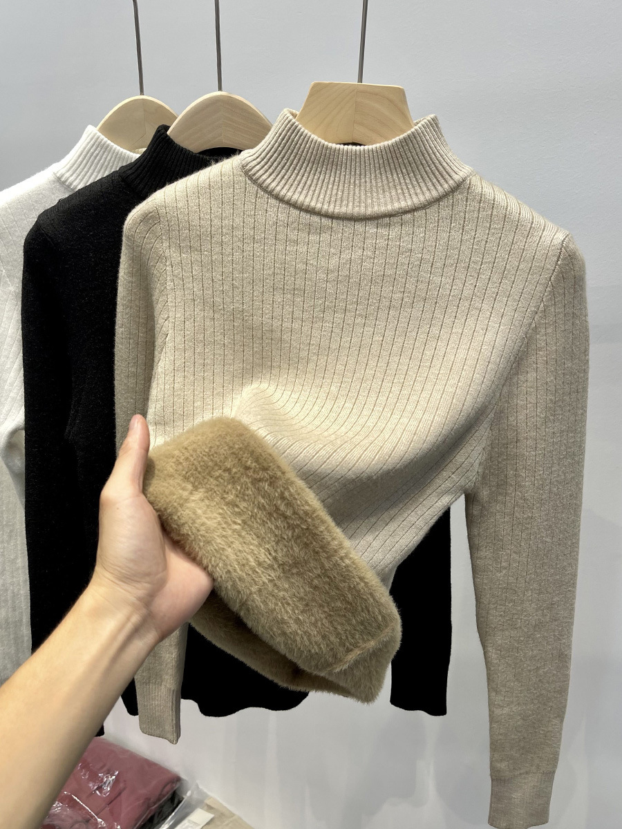 Suéter de mujer Ropa interior de estilo occidental Otoño e Invierno 2024 Nueva ropa de mujer suelta Forrado de lana engrosada camisa de fondo de punto
