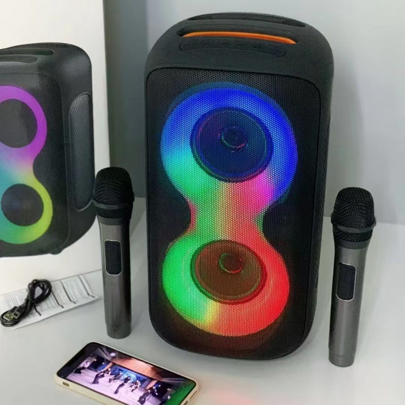 JBK-4207 Dual-Speaker Bluetooth Speaker Outdoor Portable Karaoke Sound System Dual Wireless Microphones RGB JBK-4207 Dual-Speaker Bluetooth Speaker Outdoor Portable Karaoke Sound System Dual Wireless Microphones RGB