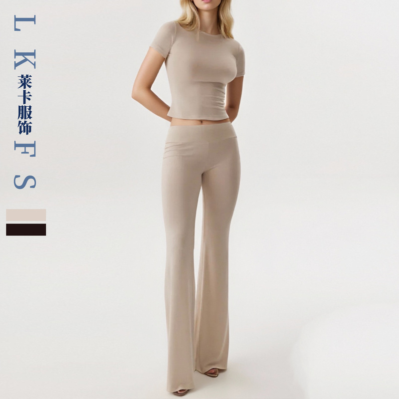 25 Cross-Border Modal Pajamas for Women Summer New High-Waist Slimming Look Bootcut Pants Home Wear High-End Two-Piece Set