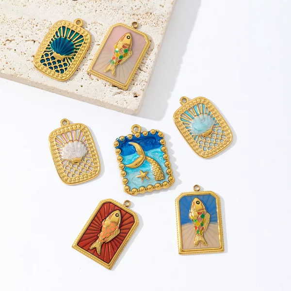 Cross-border ocean-themed oil-drop stainless steel pendants, fish tail, scallop, and tropical fish necklaces, bracelets, and earrings – DIY accessories