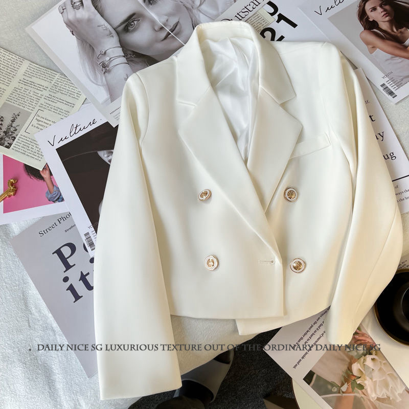 New Style Chanel Style Double-breasted Solid Color All-match Slimming Short Long-sleeved Small Suit Jacket Women's Elegant Suit
