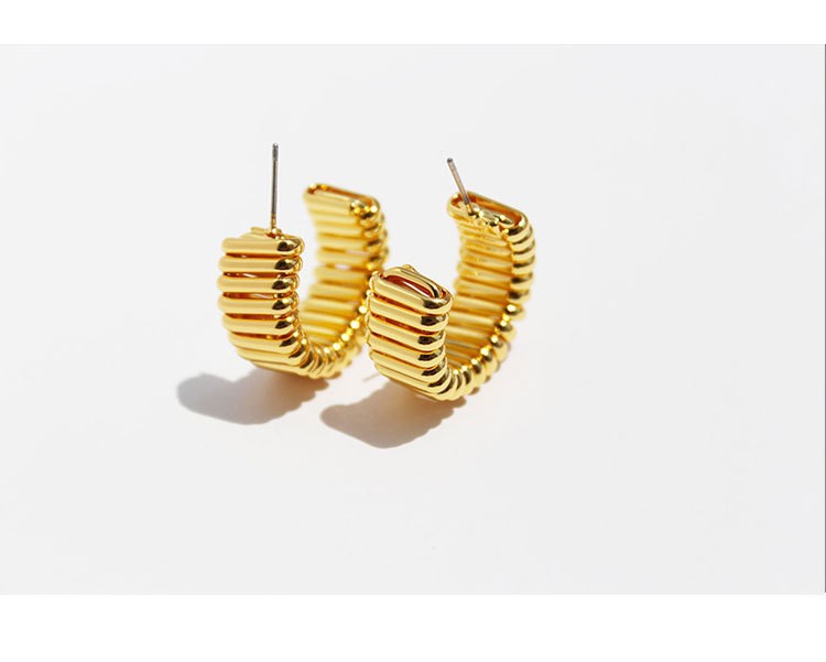 C Shape, Waves Pattern Women's Gender 1 Pair Simple Style C Shape Waves Plating Brass 18K Gold Plated Ear Studs