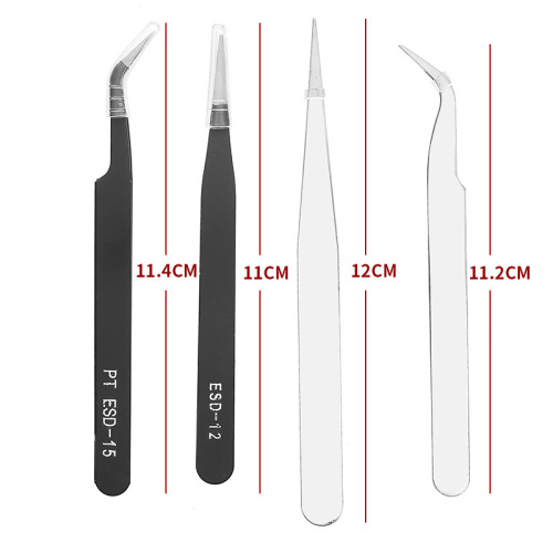 Tweezers Stainless Steel Elbow Straight Anti-static Tweezers Grafting Eyelashes Nail Art Pointed Tweezers Bird's Nest Hair Picking Tweezers