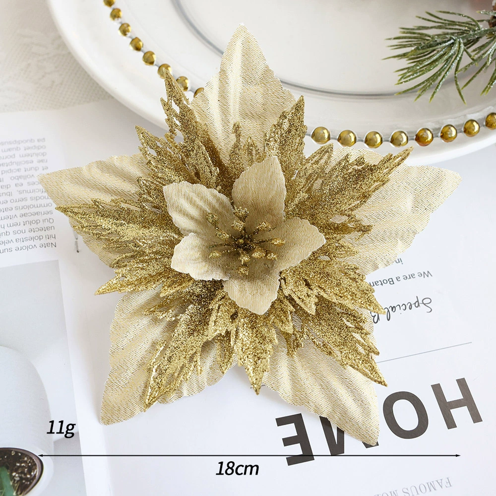 ✅Золотисто-розовые рождественские цветы, венок для украшения Christmas tree, двойной слой цветка, оптовая продажа