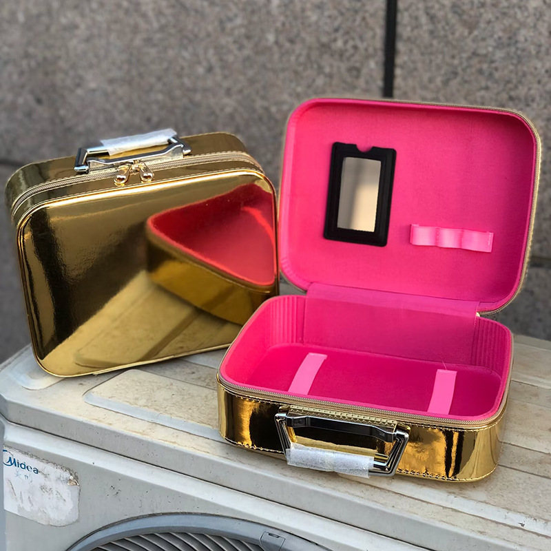 Cosmetic Bag Pu Bright Leather Satchel Satchel High-End Cosmetic Case Cosmetic Bag Storage Box Hard Shell Cross-Border Export