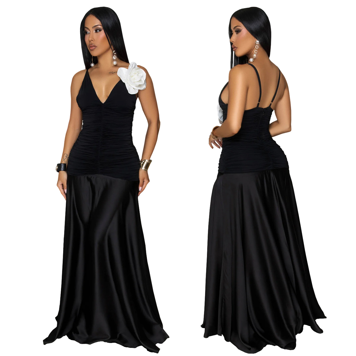 C7497 cross-border AliExpress Amazon Europa y América ropa de moda de mujer de verano flores blancas cinturón vestido de alta calidad