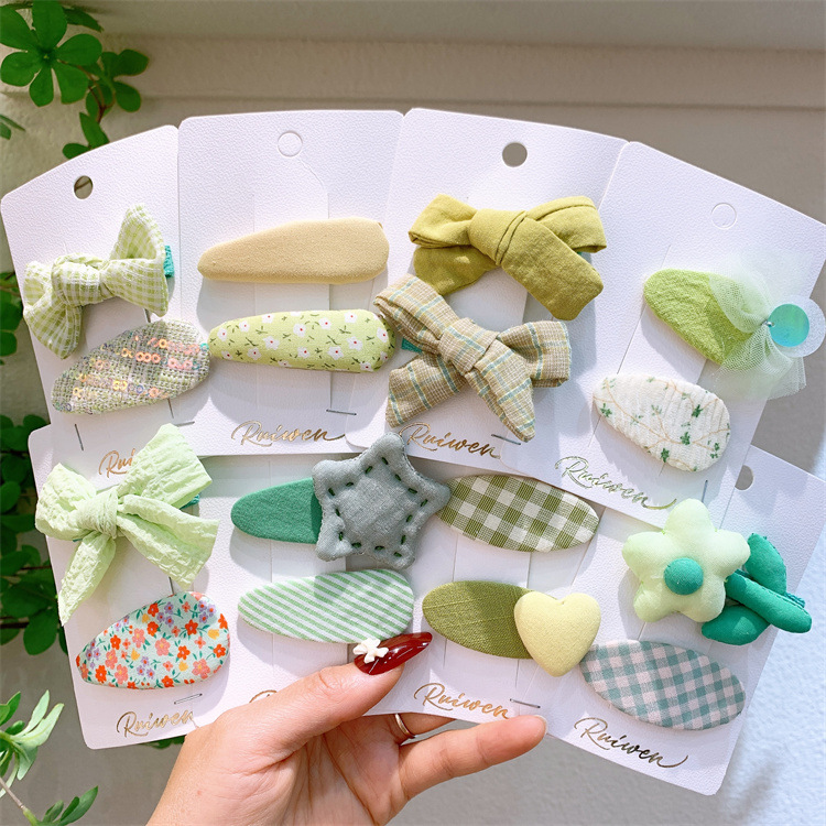 春季小清新綠色蝴蝶結髮夾發繩兒童甜美花朵碎發BB夾側邊劉海夾子