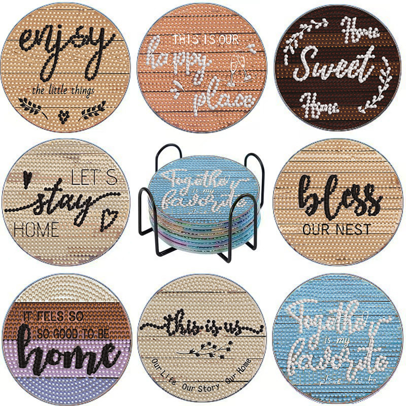 Posavasos de pintura de diamantes de diamantes de diamantes completos transfronterizos hechos a mano almohadilla de aislamiento térmico de diamantes de punto de acrílico redondo de bricolaje fondo de corcho antideslizante posavasos