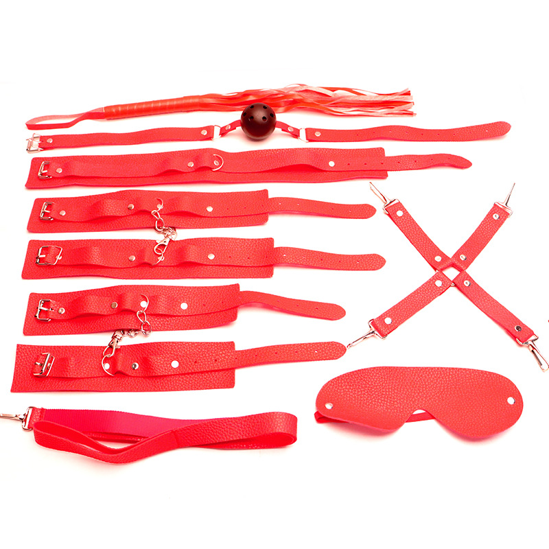 Bondage Kit with Handcuffs, Whip, Gag, Blindfold and Storage Pouch, PU, Pink — detail image 3